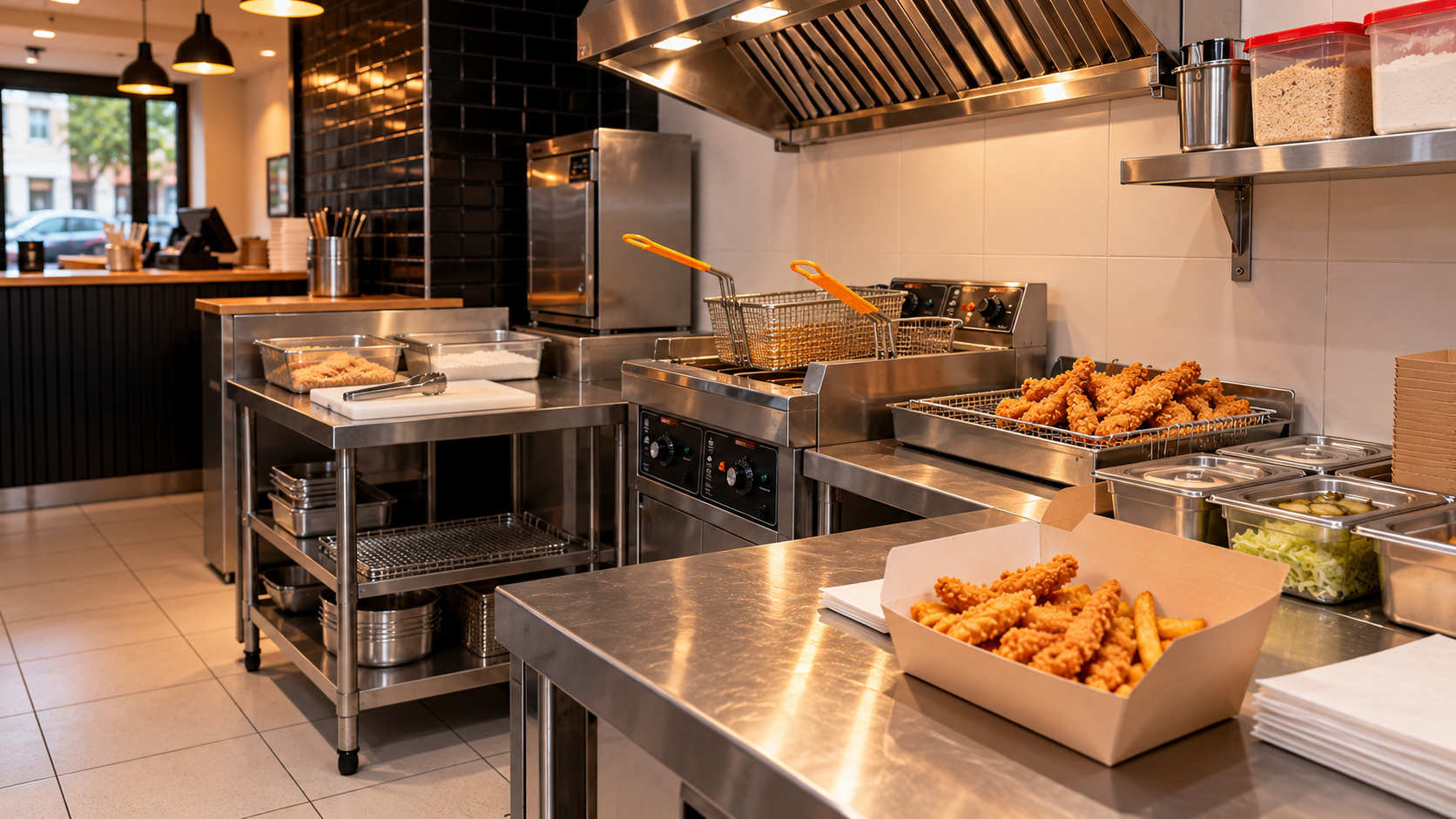 Quer abrir um restaurante pequeno? Conheça a possibilidade de começar com um delivery de frango frito, uma cozinha enxuta e equipamento adequado à produção.